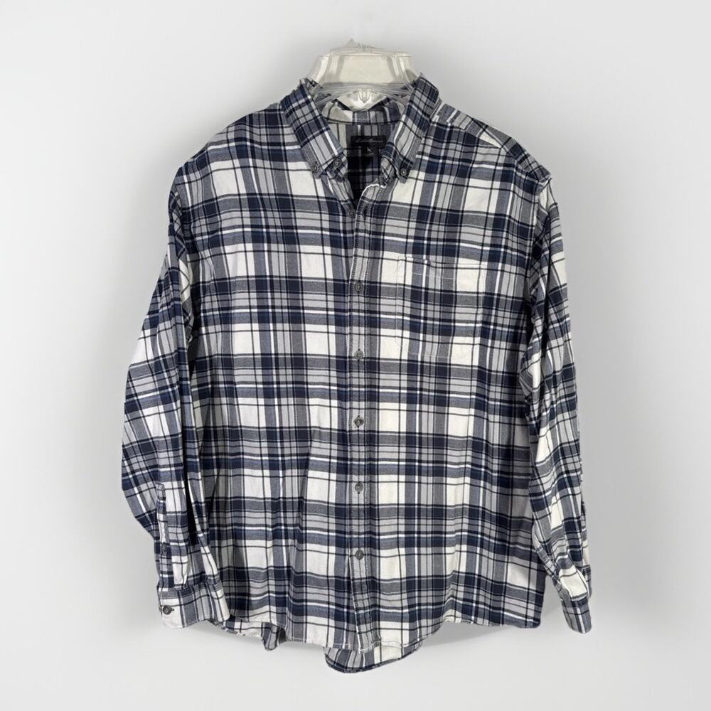 Eddie Bauer Flannel Shirt - Men's 2XL - Relaxed Fit Blue Plaid